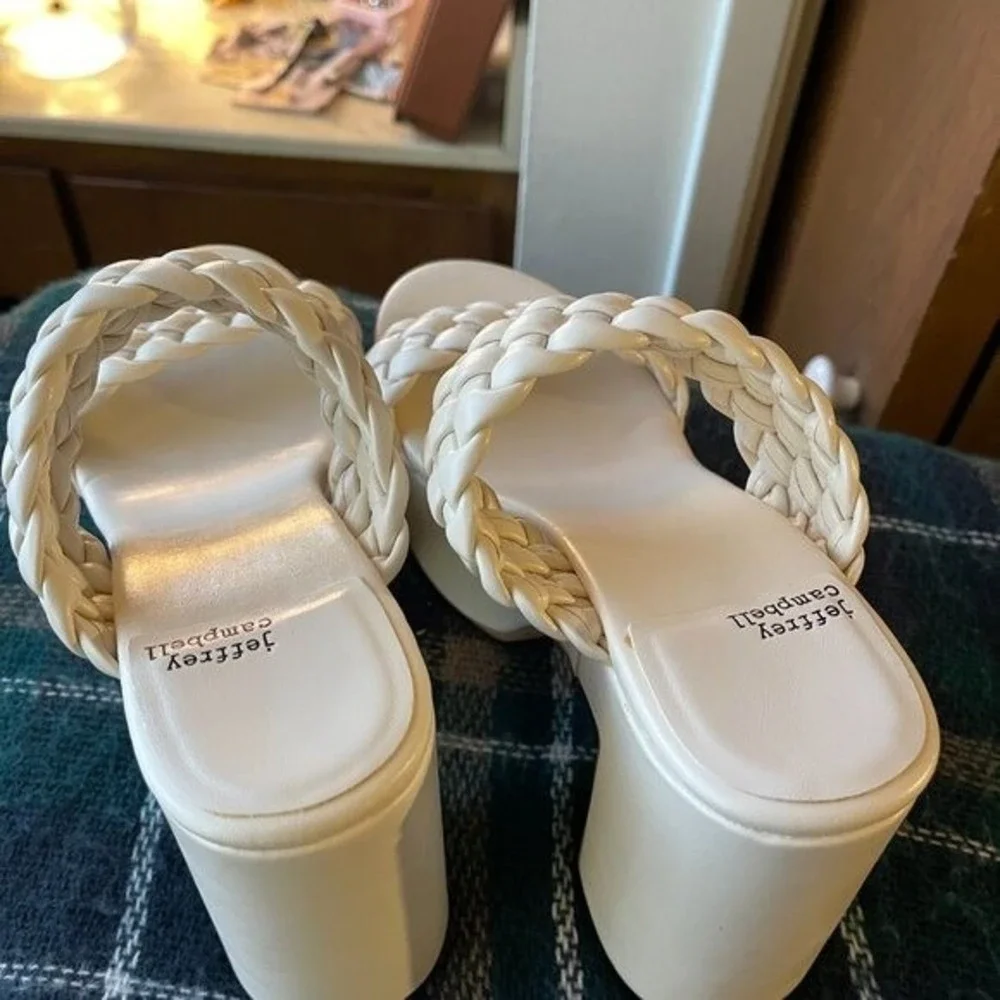 Jeffrey Campbell chunky heel platform WILEY white braided synthetic fair cond. 8 - Picture 4 of 6